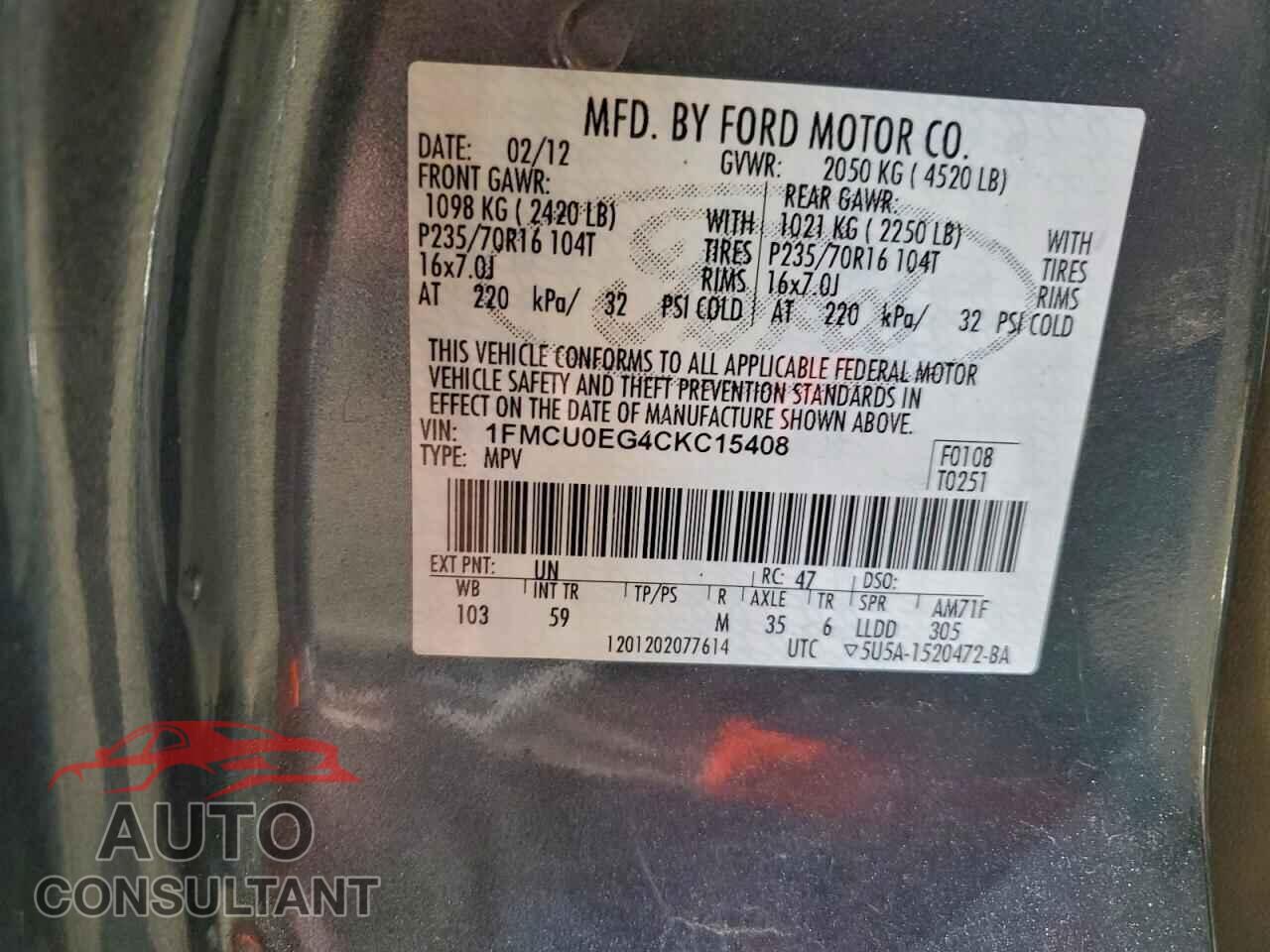 FORD ESCAPE 2012 - 1FMCU0EG4CKC15408