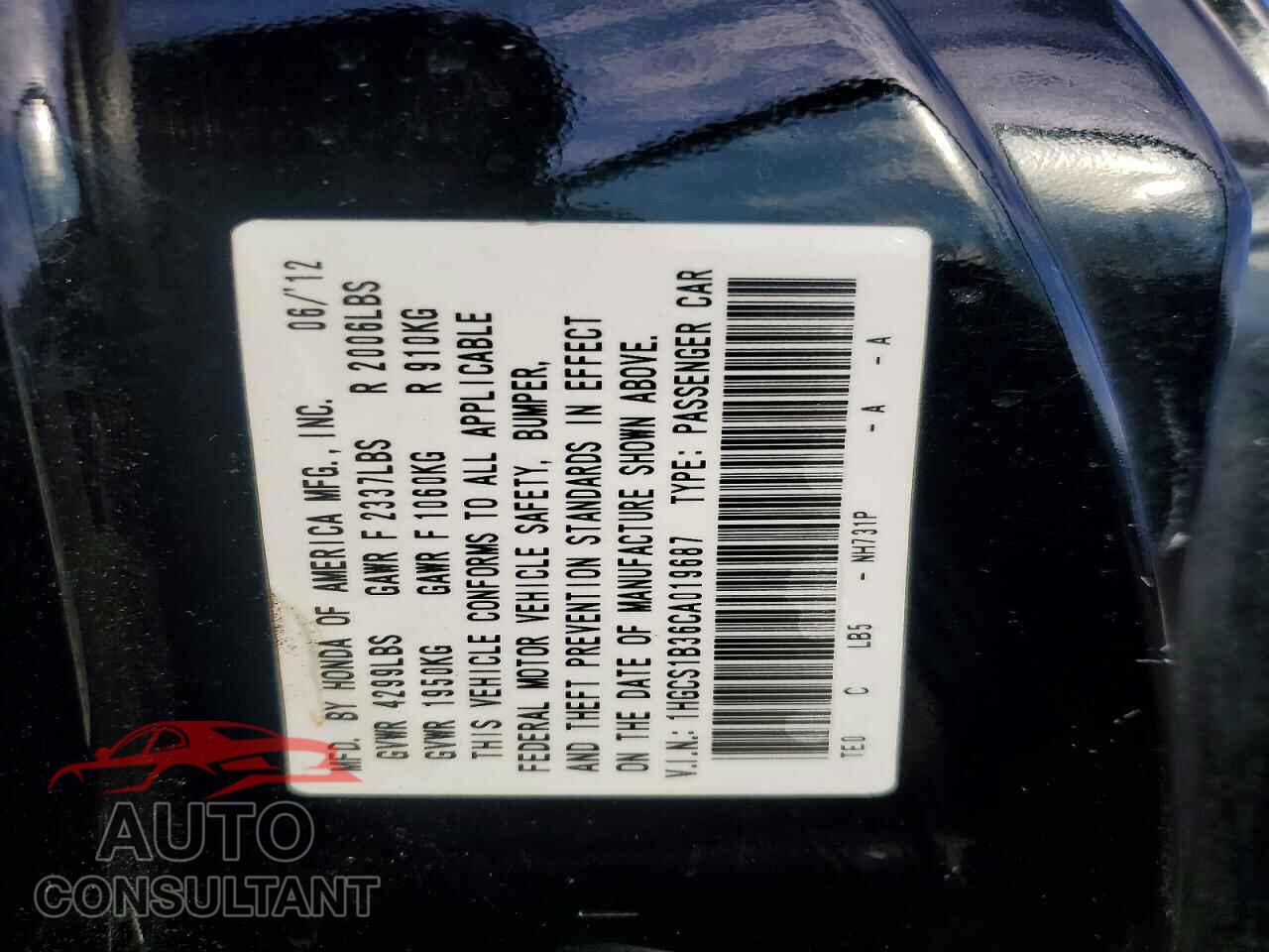 HONDA ACCORD 2012 - 1HGCS1B36CA019687