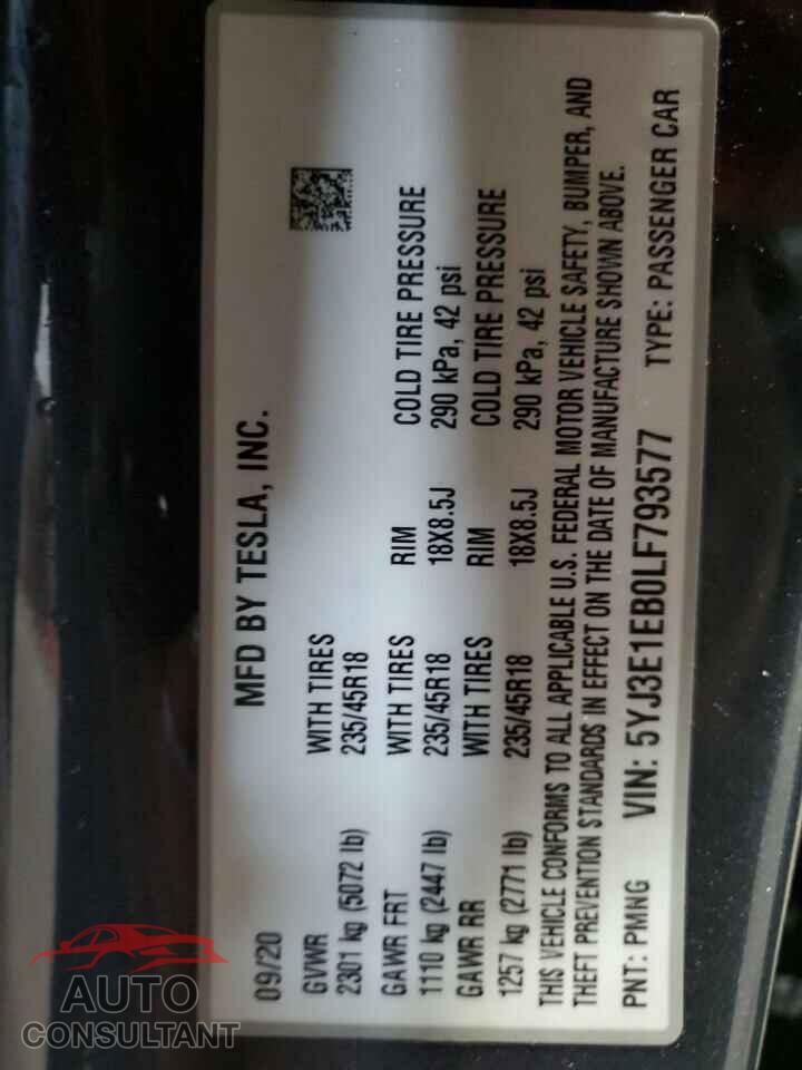 TESLA MODEL 3 2020 - 5YJ3E1EB0LF793577