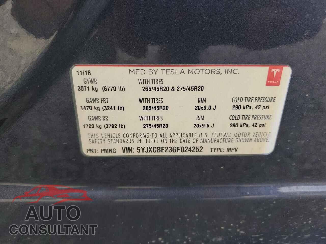 TESLA MODEL X 2016 - 5YJXCBE23GF024252