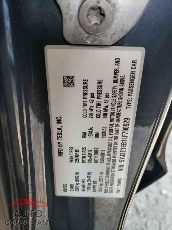 TESLA MODEL 3 2020 - 5YJ3E1EB1LF790929