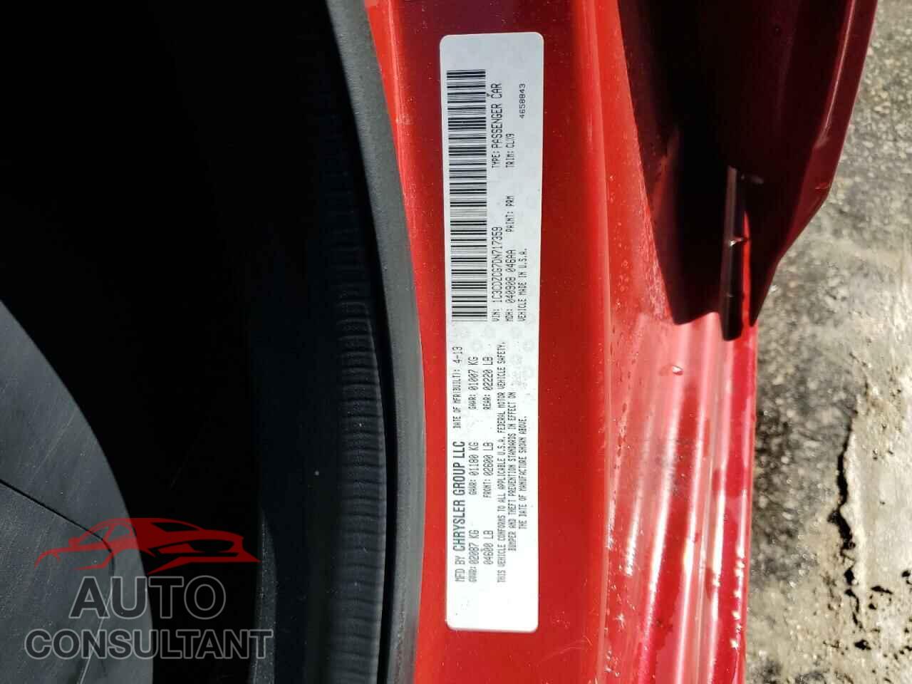 DODGE AVENGER 2013 - 1C3CDZCG7DN717359