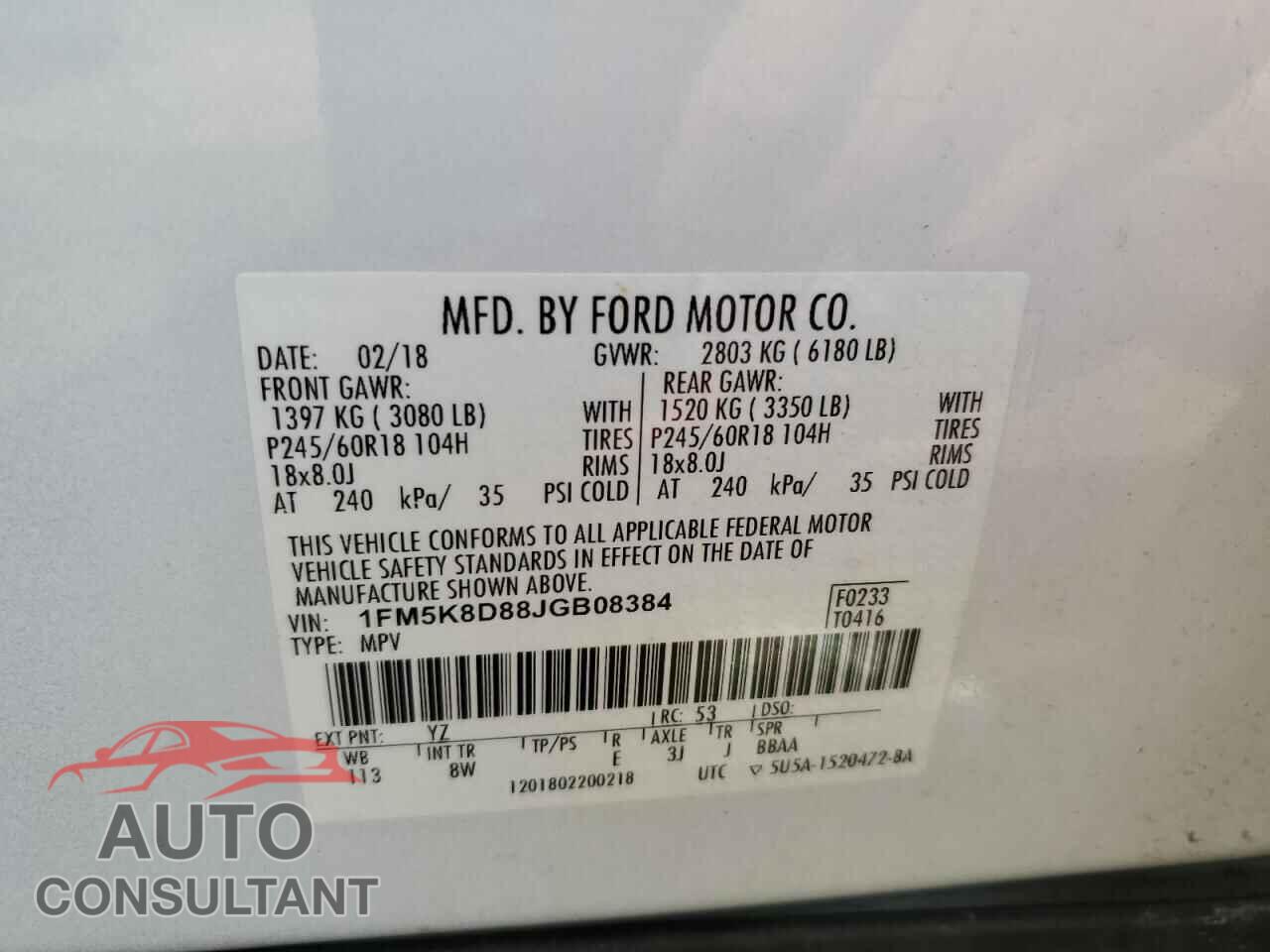 FORD EXPLORER 2018 - 1FM5K8D88JGB08384
