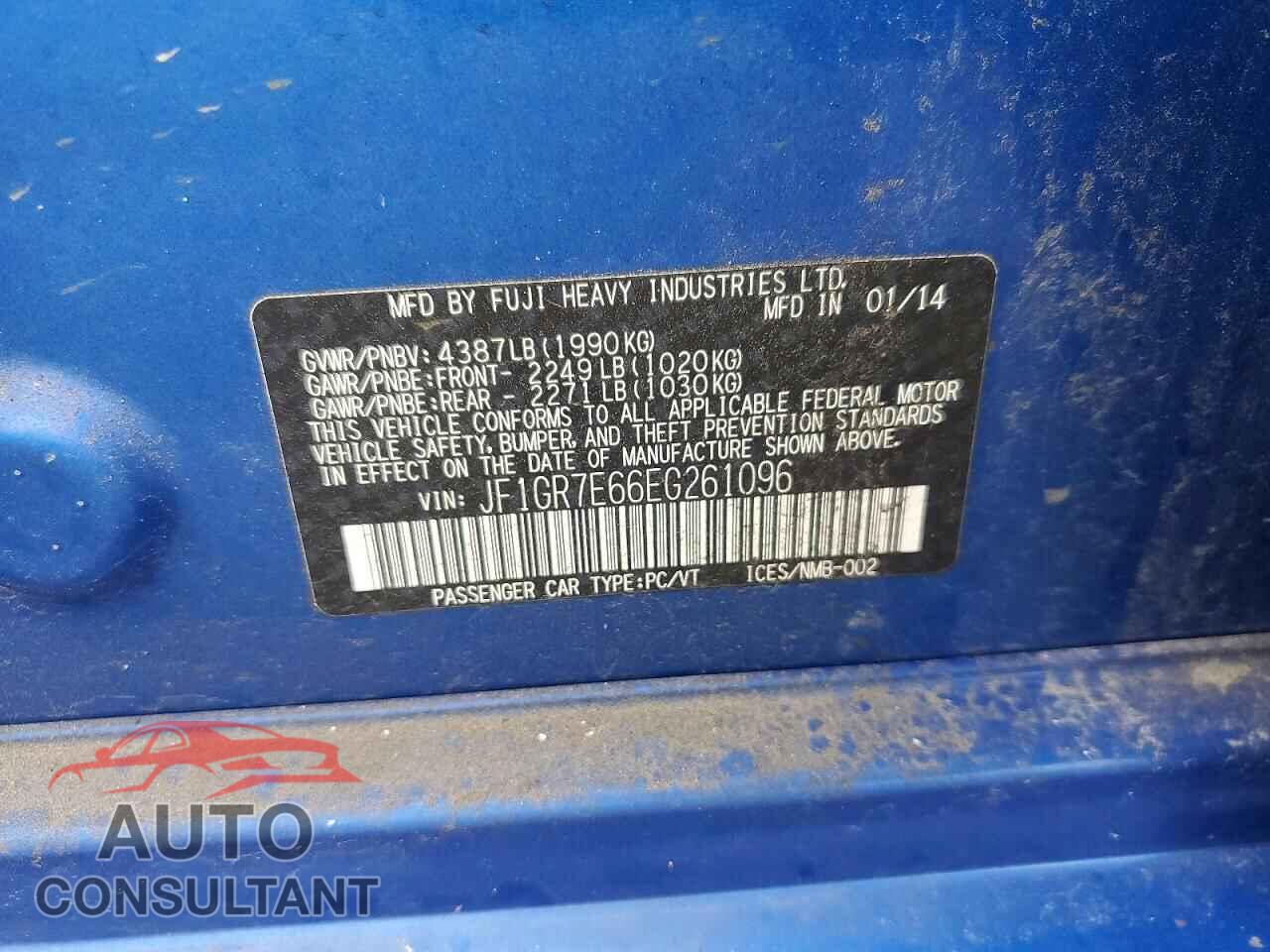 SUBARU WRX 2014 - JF1GR7E66EG261096