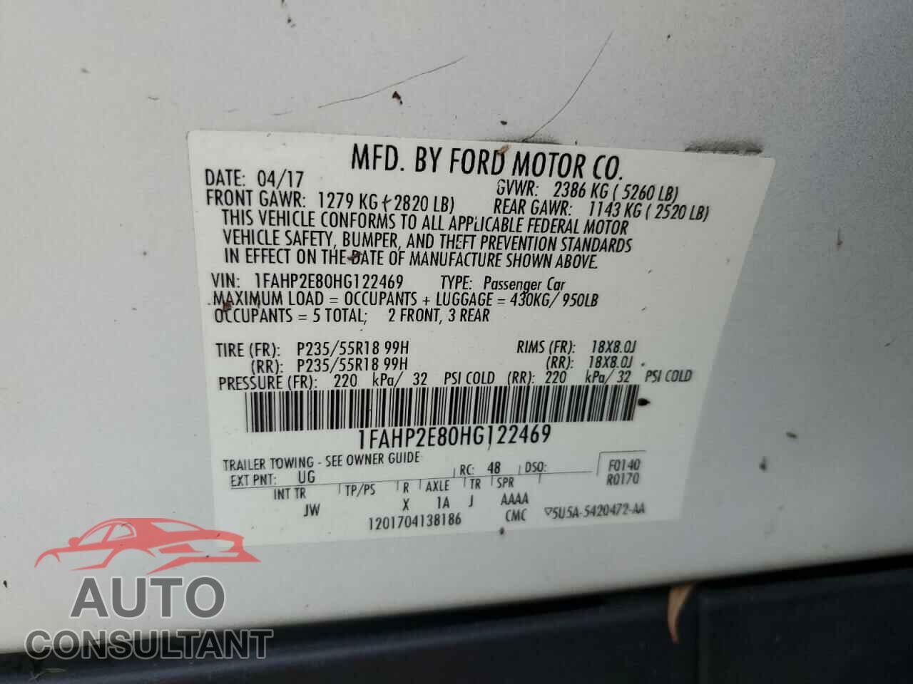 FORD TAURUS 2017 - 1FAHP2E80HG122469