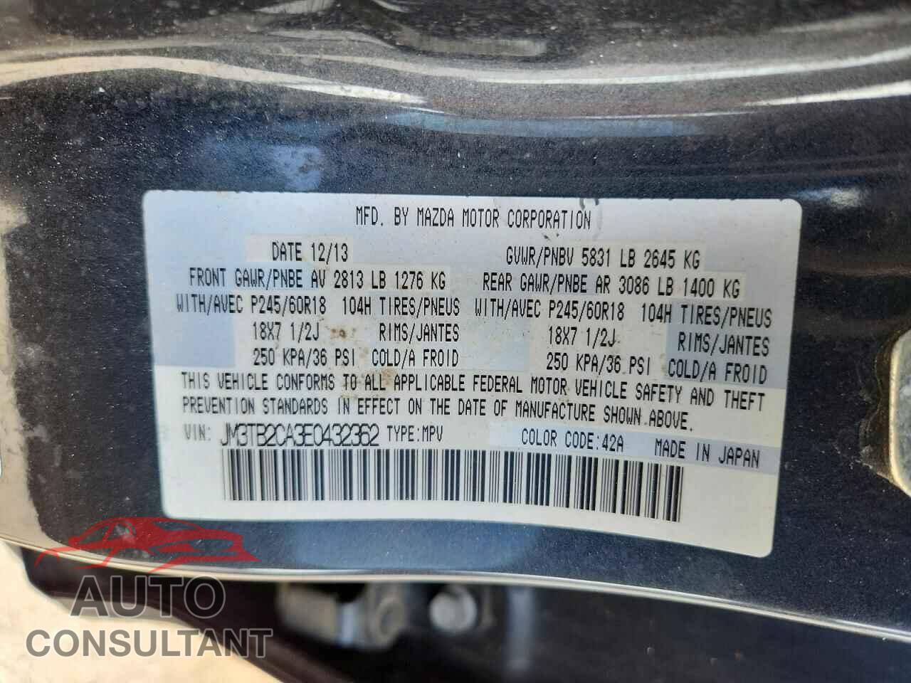 MAZDA CX-9 2014 - JM3TB2CA3E0432362
