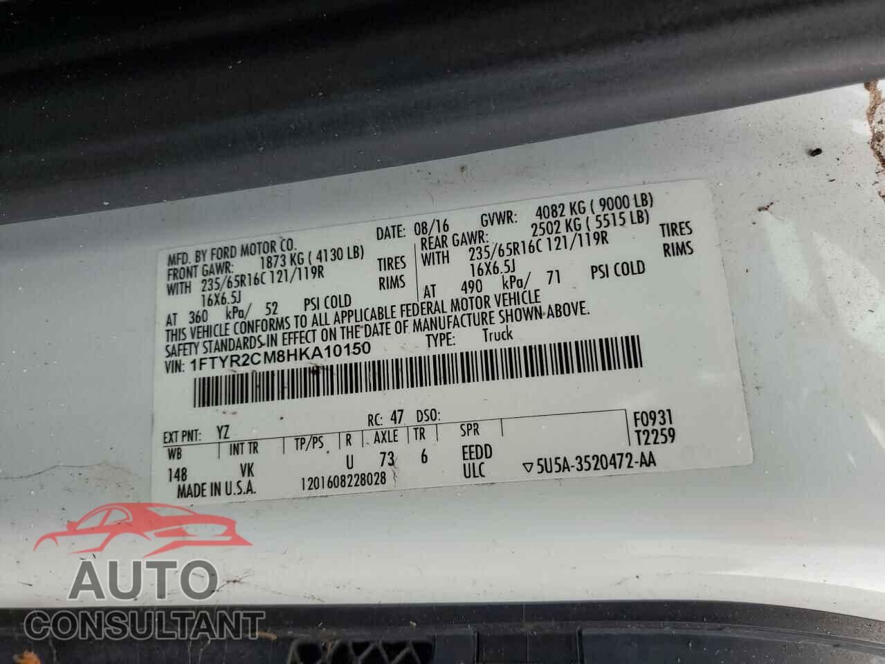 FORD TRANSIT 2017 - 1FTYR2CM8HKA10150