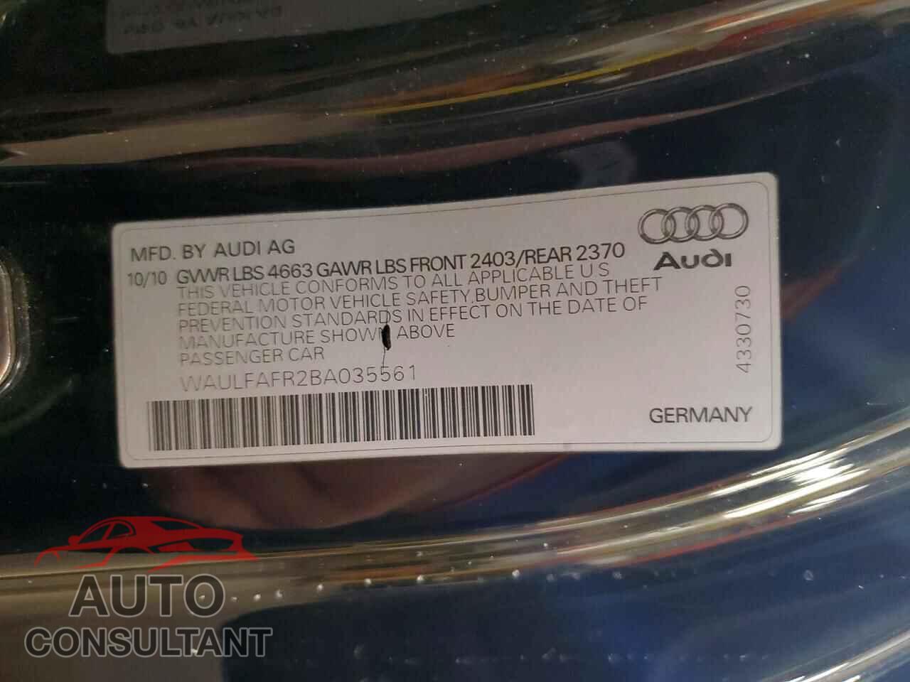 AUDI A5 2011 - WAULFAFR2BA035561