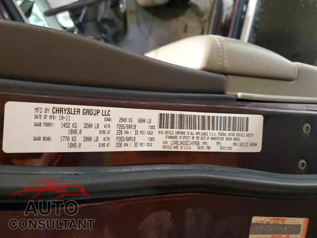 DODGE DURANGO 2012 - 1C4RDJAG3CC147056