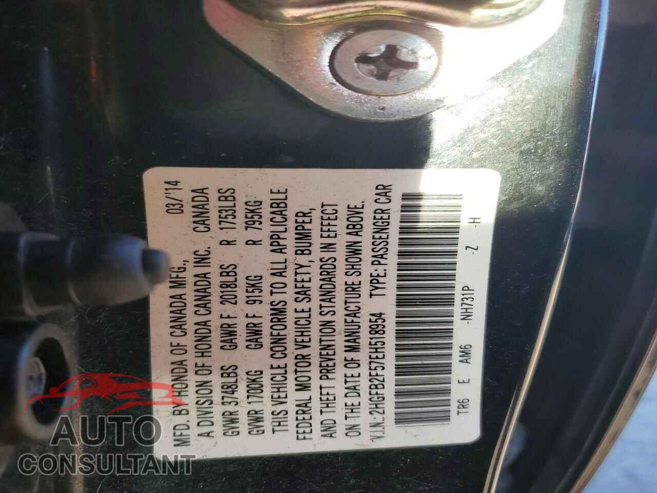 HONDA CIVIC 2014 - 2HGFB2F57EH518954