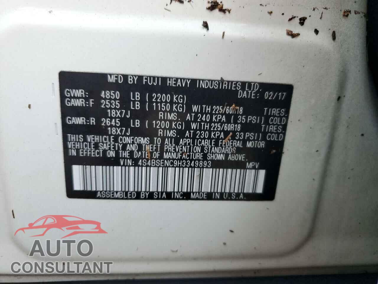 SUBARU OUTBACK 2017 - 4S4BSENC9H3349893