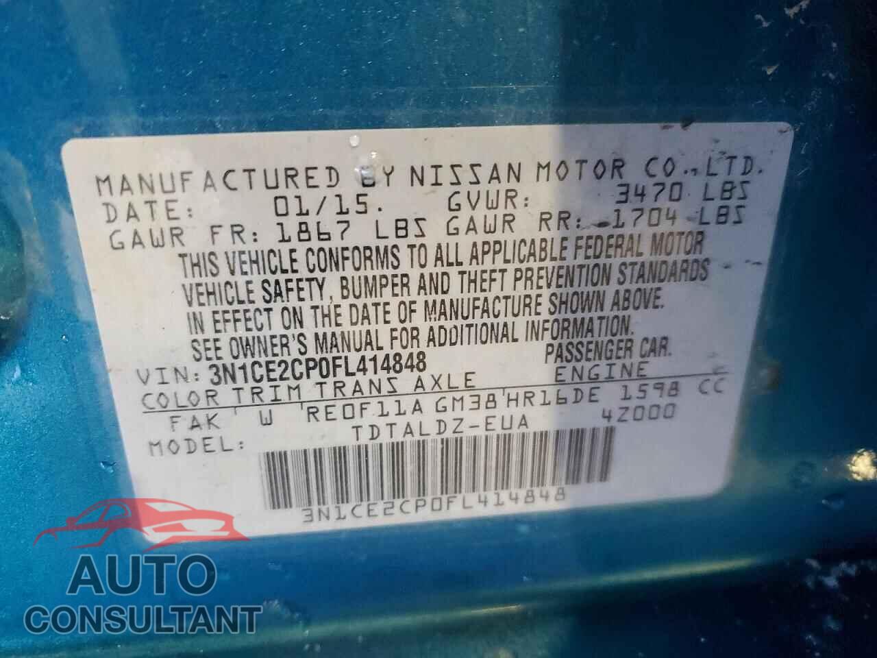 NISSAN VERSA 2015 - 3N1CE2CP0FL414848