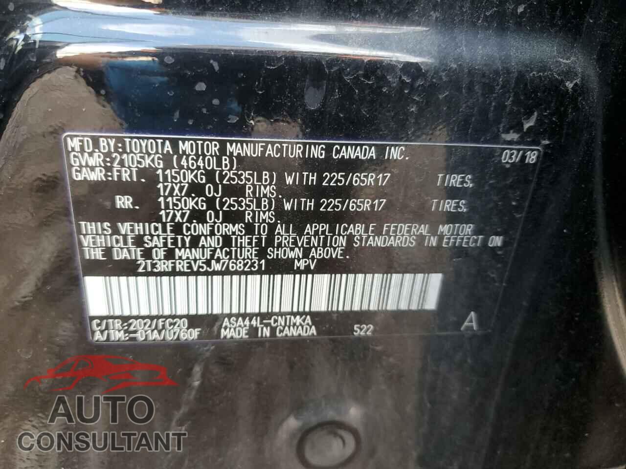 TOYOTA RAV4 2018 - 2T3RFREV5JW768231