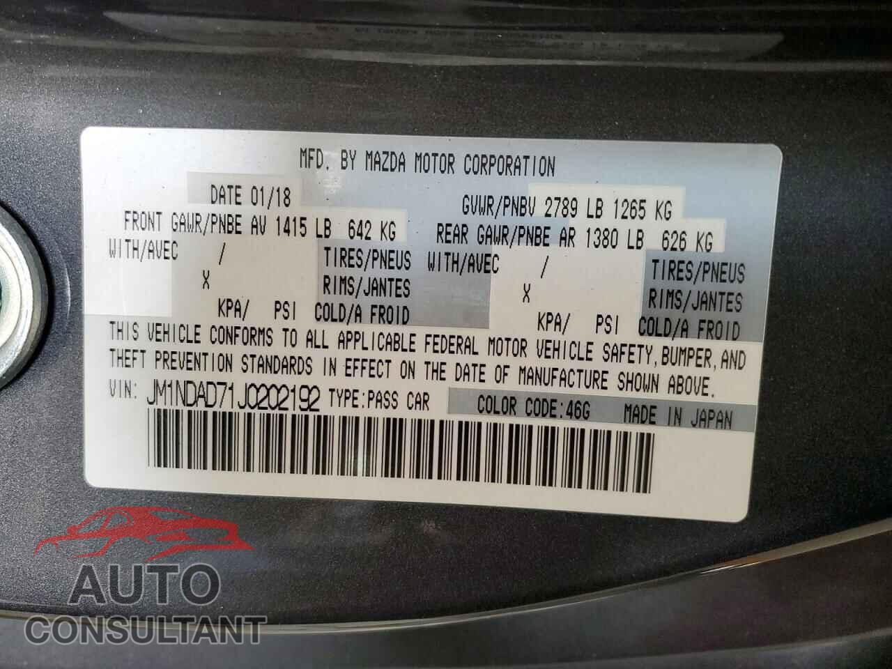 MAZDA MX5 2018 - JM1NDAD71J0202192