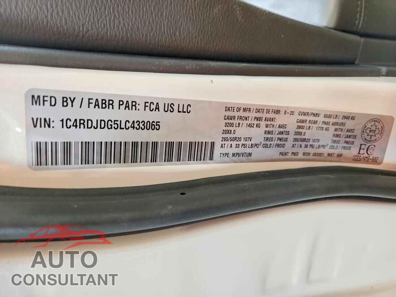 DODGE DURANGO 2020 - 1C4RDJDG5LC433065