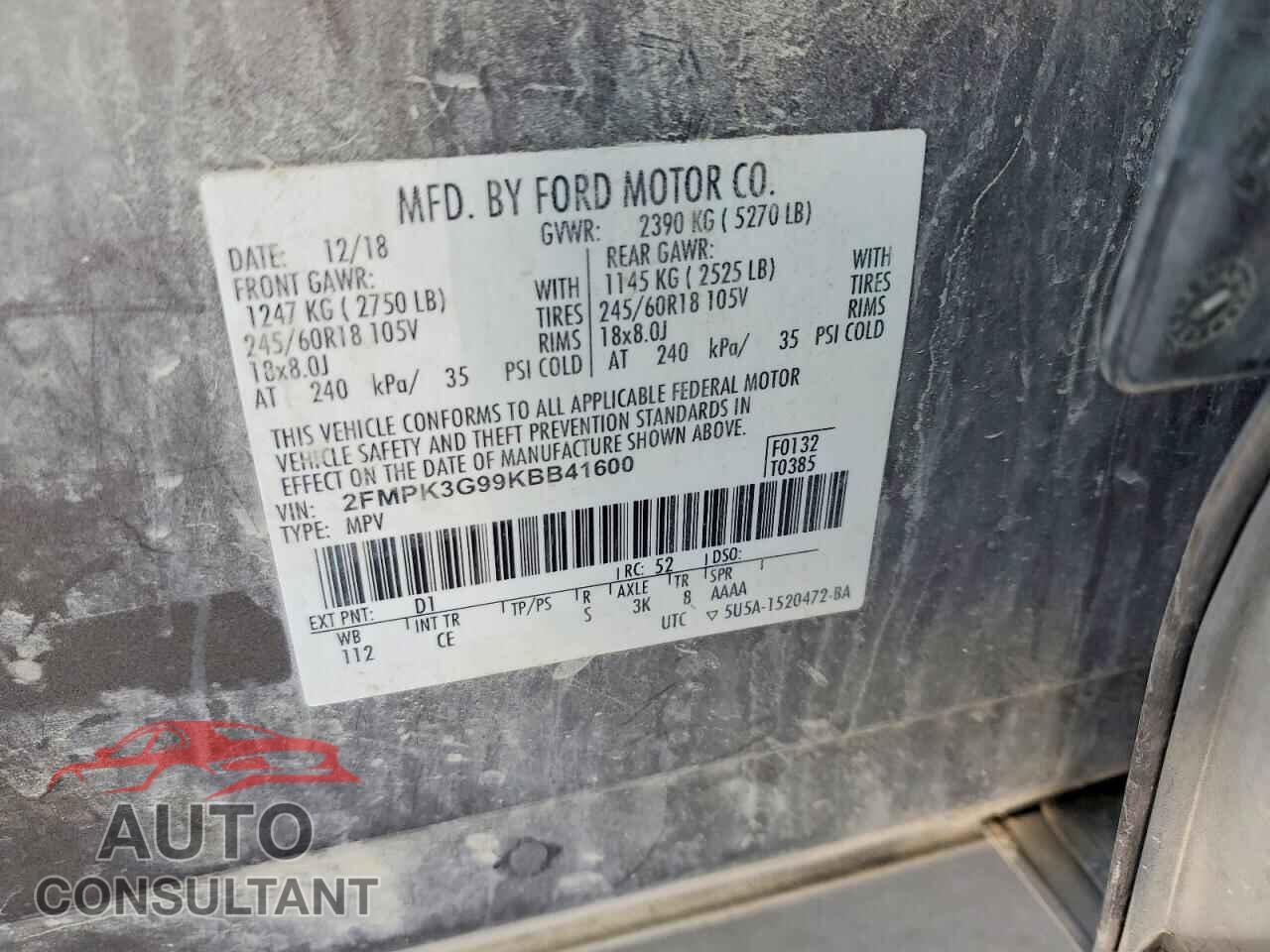FORD EDGE 2019 - 2FMPK3G99KBB41600