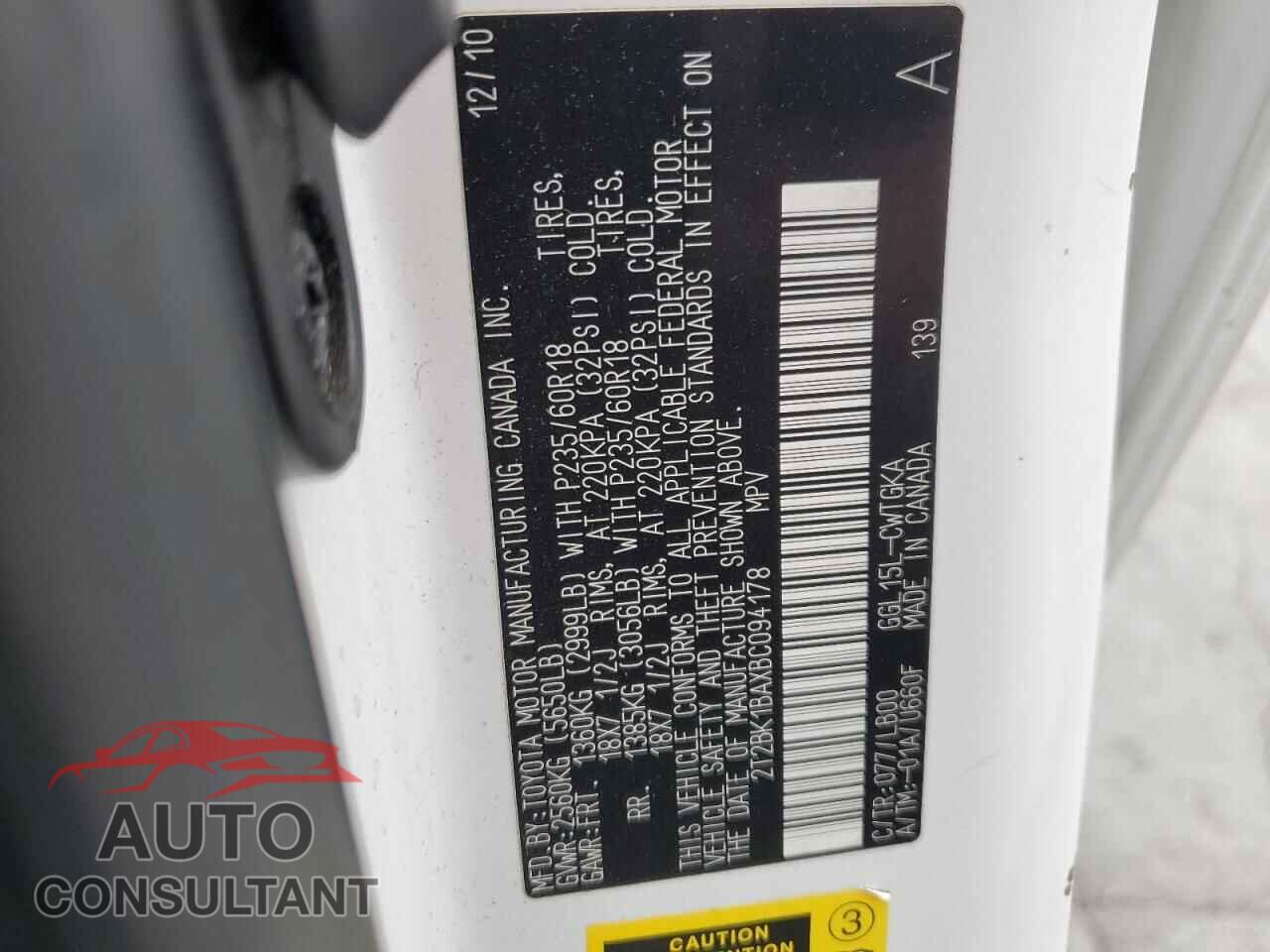 LEXUS RX350 2011 - 2T2BK1BAXBC094178