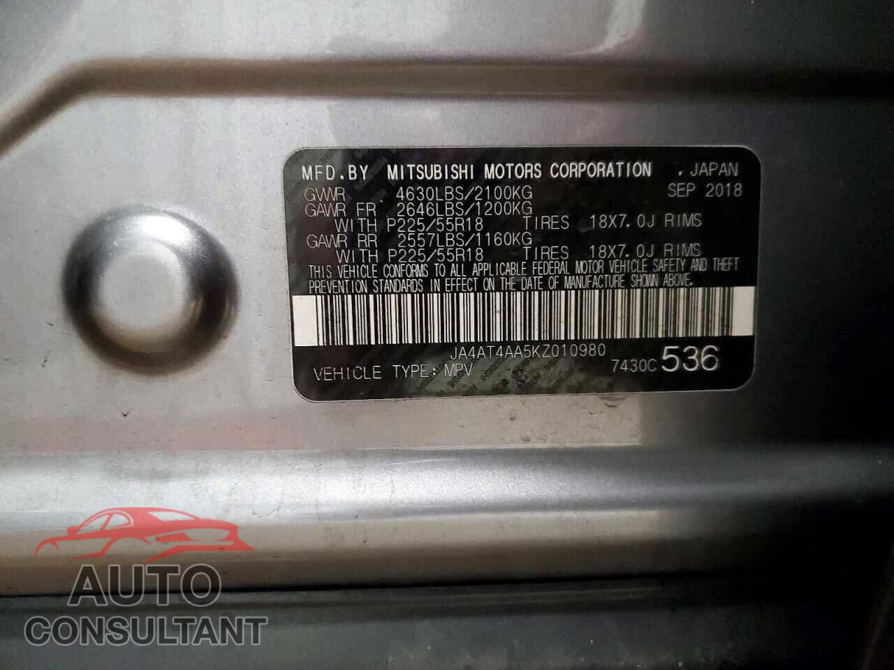 MITSUBISHI ECLIPSE 2019 - JA4AT4AA5KZ010980