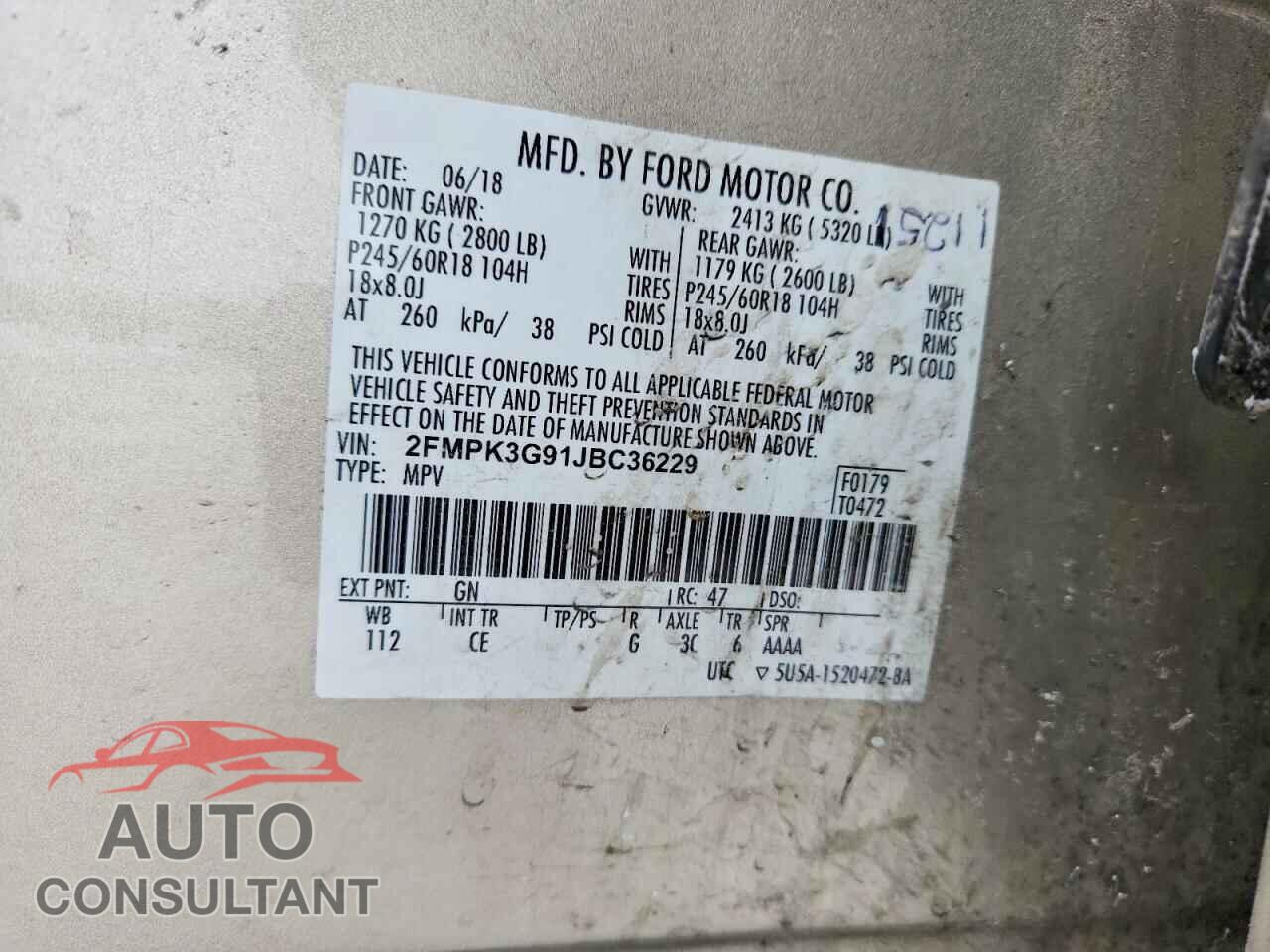 FORD EDGE 2018 - 2FMPK3G91JBC36229