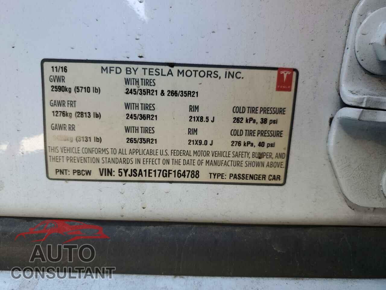 TESLA MODEL S 2016 - 5YJSA1E17GF164788