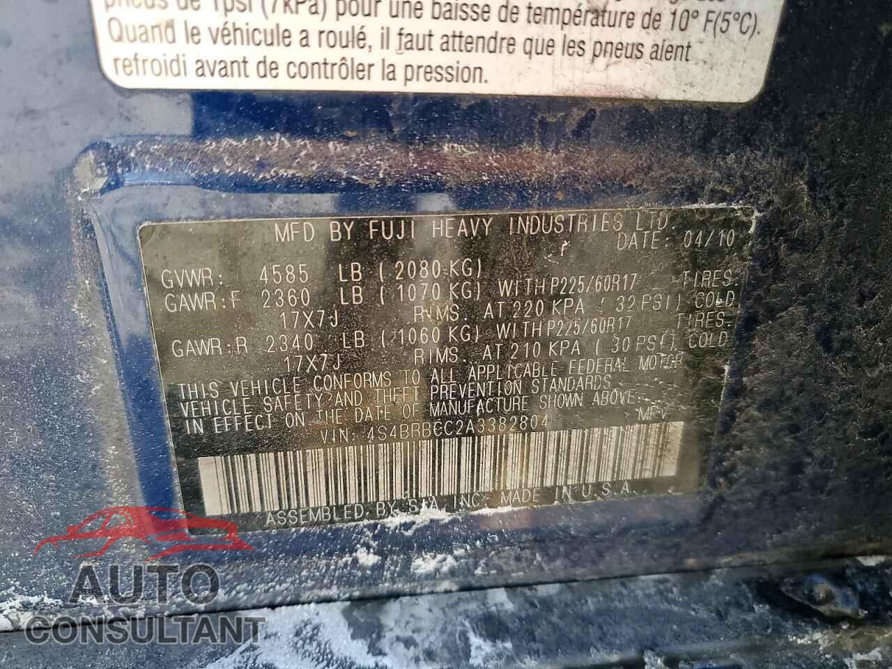 SUBARU OUTBACK 2010 - 4S4BRBCC2A3382804