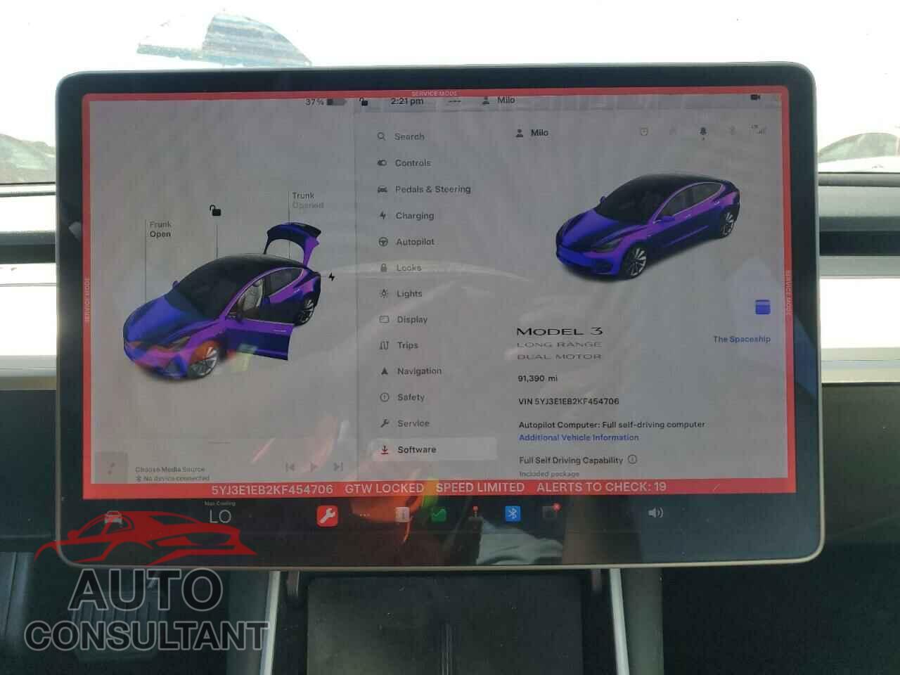 TESLA MODEL 3 2019 - 5YJ3E1EB2KF454706