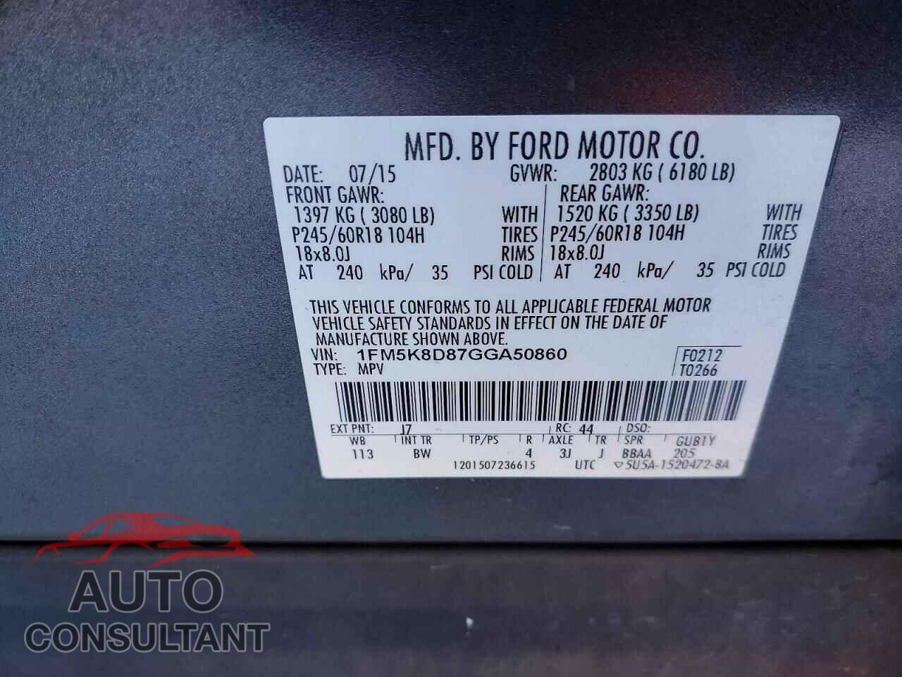 FORD EXPLORER 2016 - 1FM5K8D87GGA50860