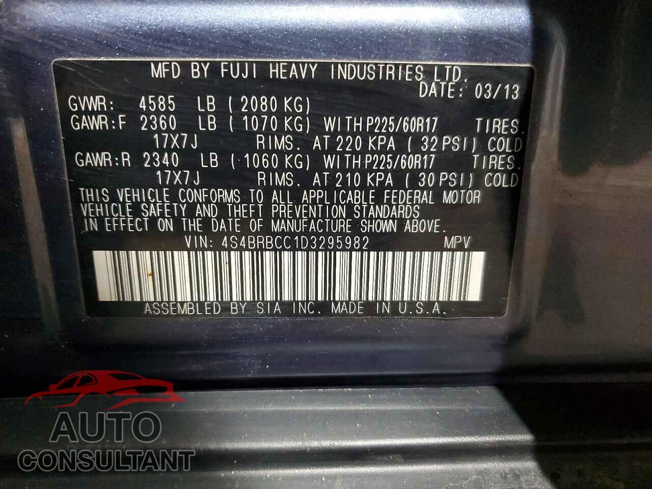 SUBARU OUTBACK 2013 - 4S4BRBCC1D3295982