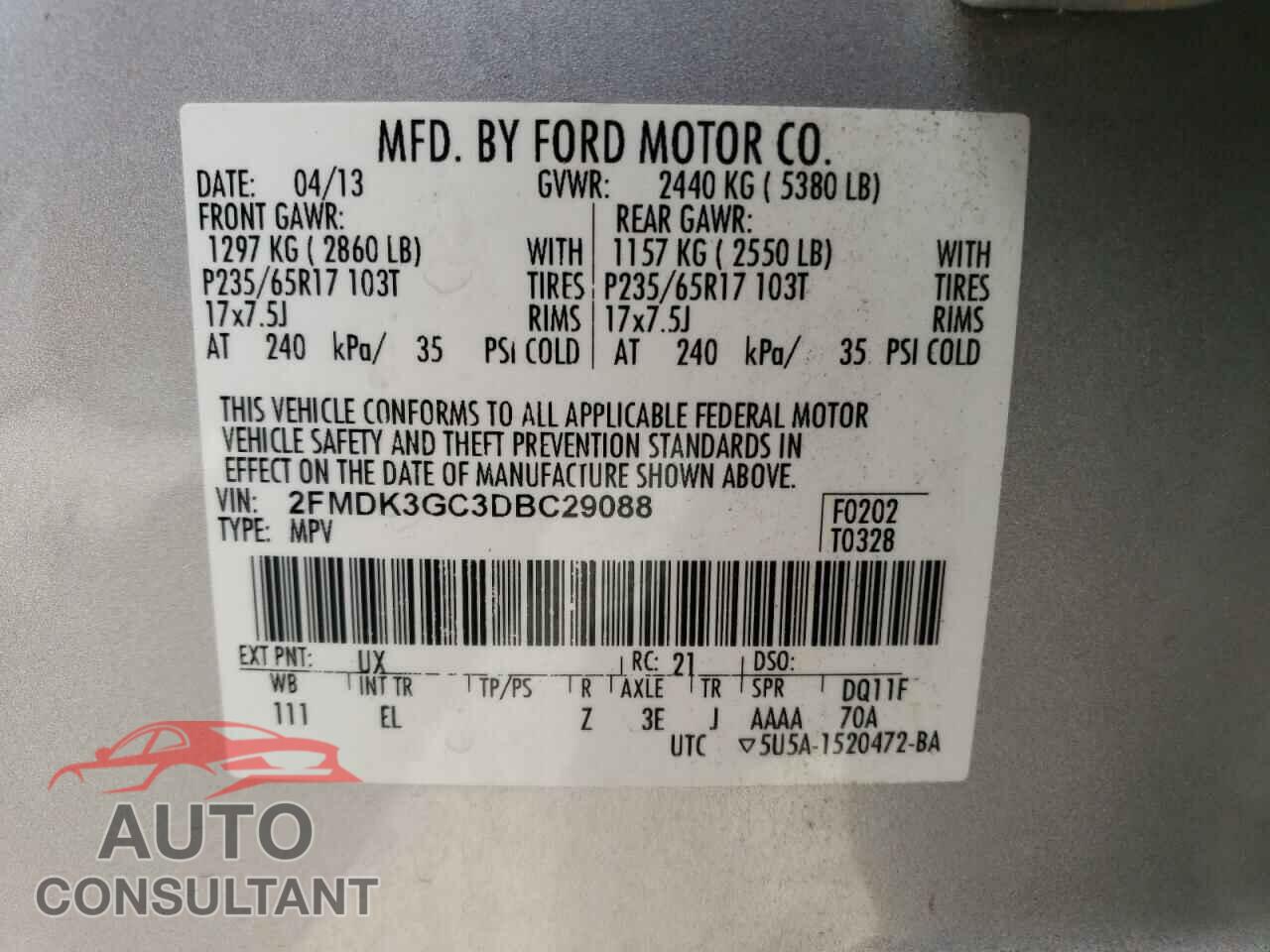 FORD EDGE 2013 - 2FMDK3GC3DBC29088