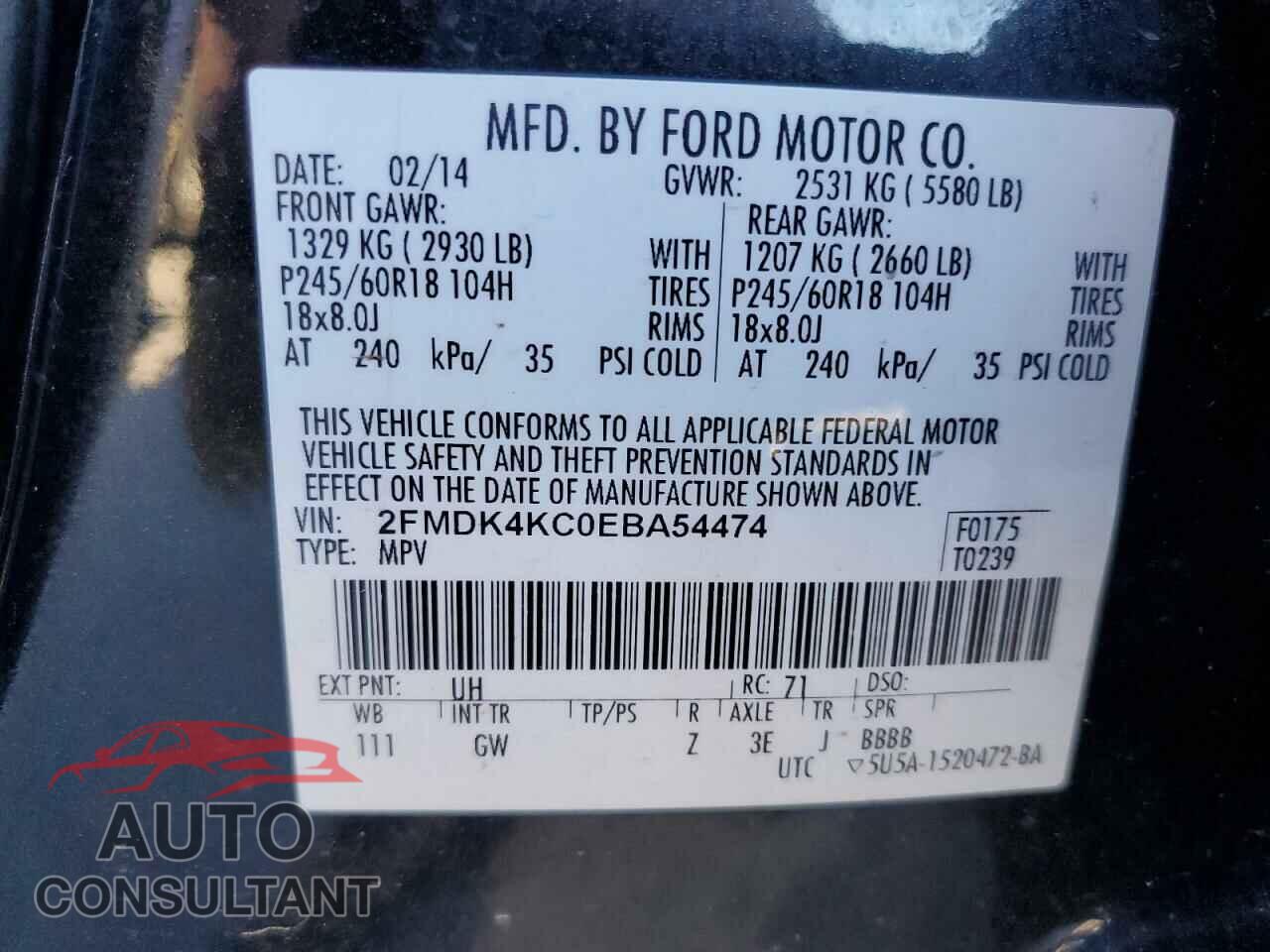 FORD EDGE 2014 - 2FMDK4KC0EBA54474