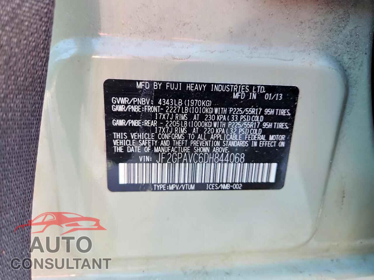 SUBARU XV 2013 - JF2GPAVC6DH844068