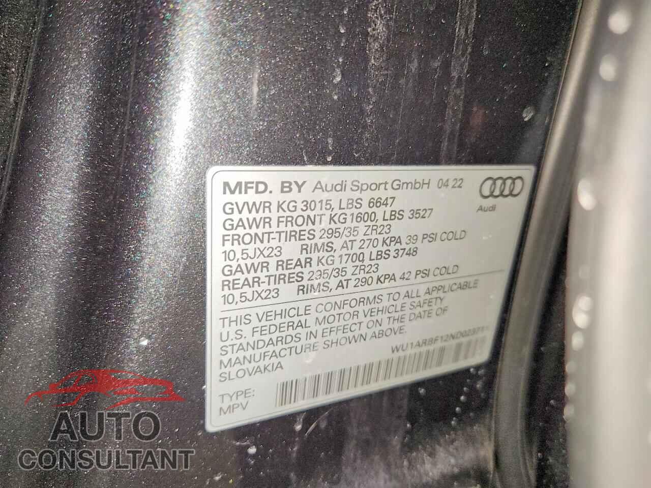 AUDI RS 2022 - WU1ARBF12ND023711