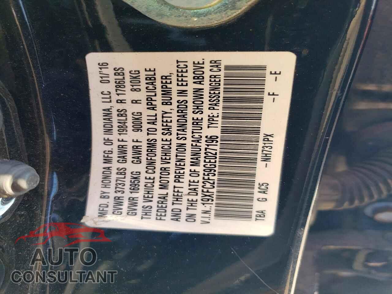 HONDA CIVIC 2016 - 19XFC2F59GE027196