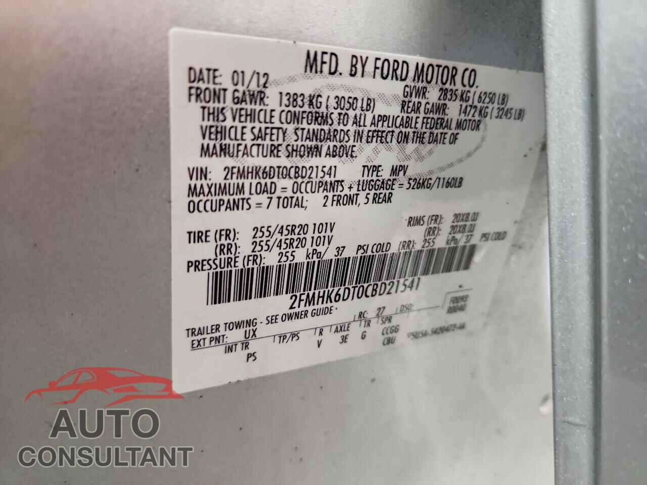 FORD FLEX 2012 - 2FMHK6DT0CBD21541