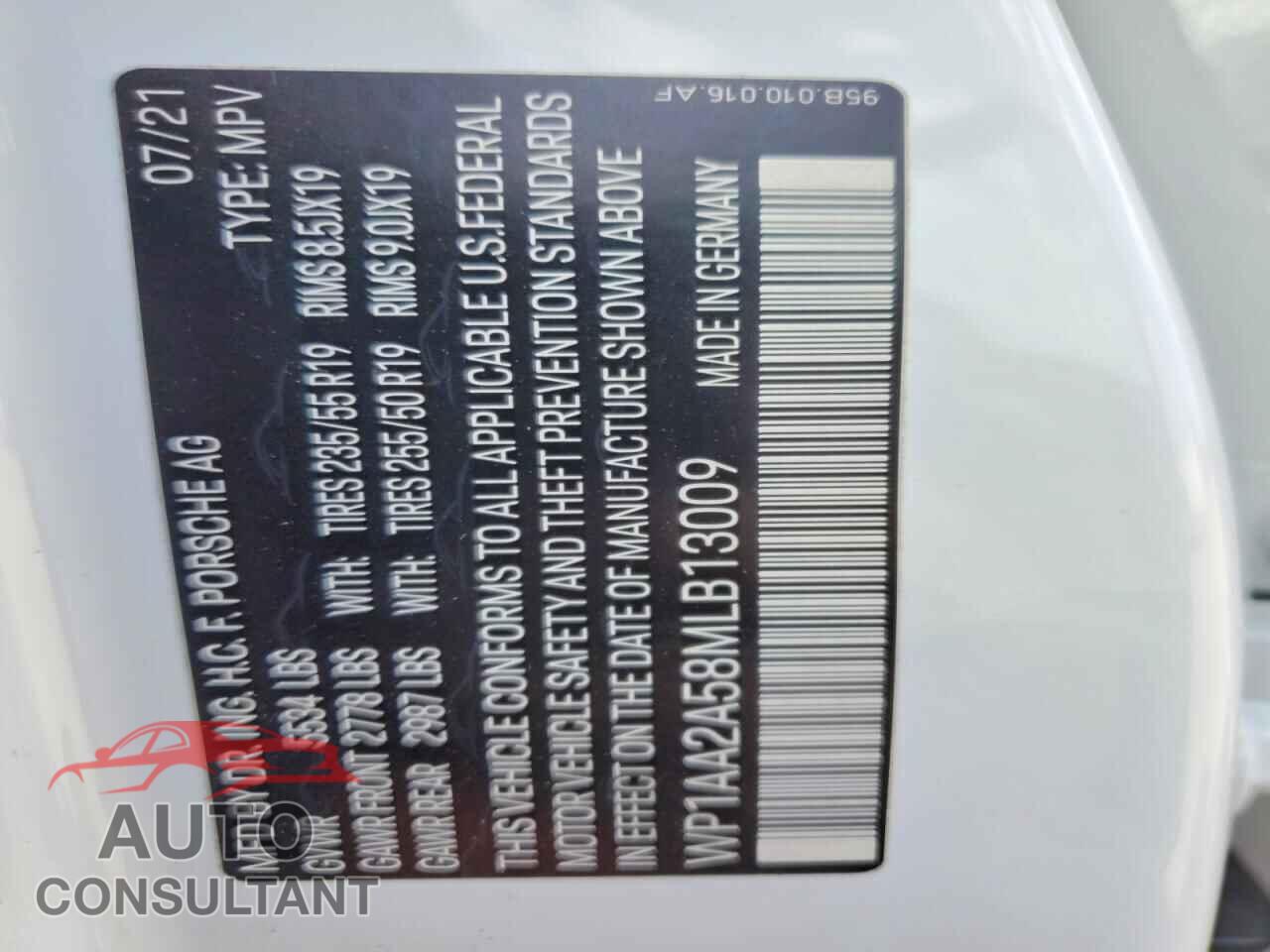 PORSCHE MACAN 2021 - WP1AA2A58MLB13009