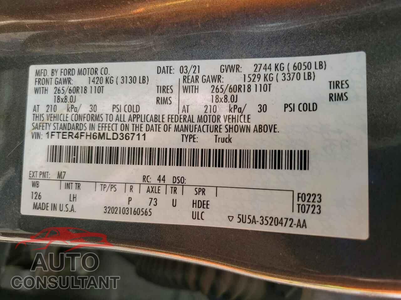 FORD RANGER 2021 - 1FTER4FH6MLD36711