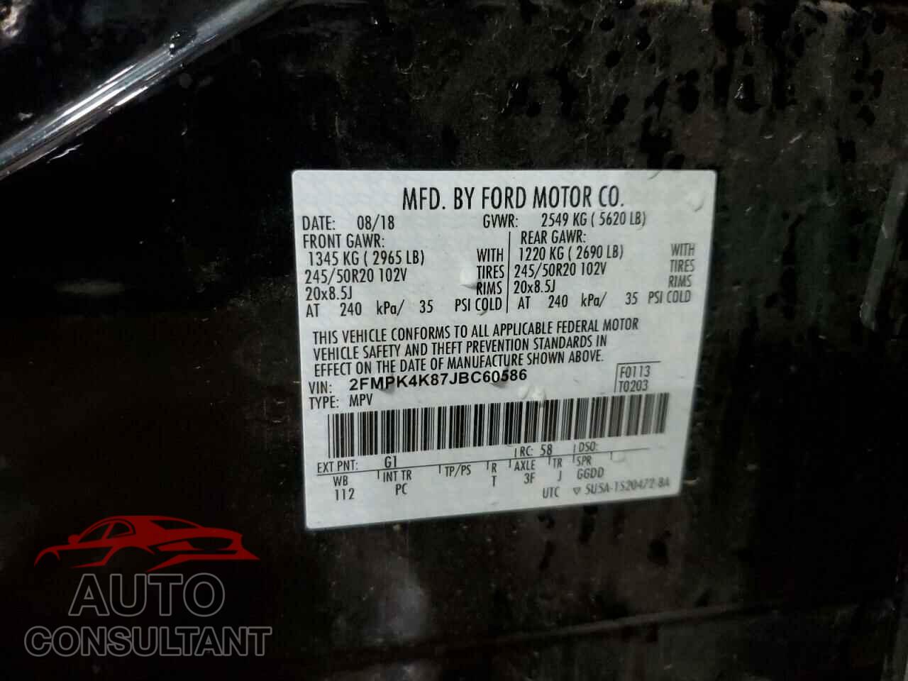 FORD EDGE 2018 - 2FMPK4K87JBC60586