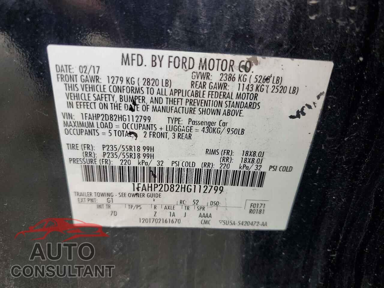 FORD TAURUS 2017 - 1FAHP2D82HG112799