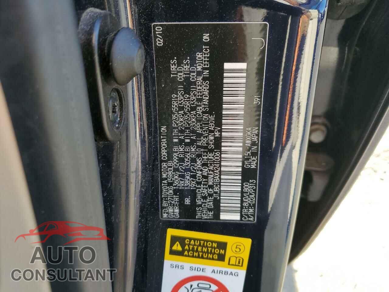 LEXUS RX450 2010 - JTJBC1BAXA2410061