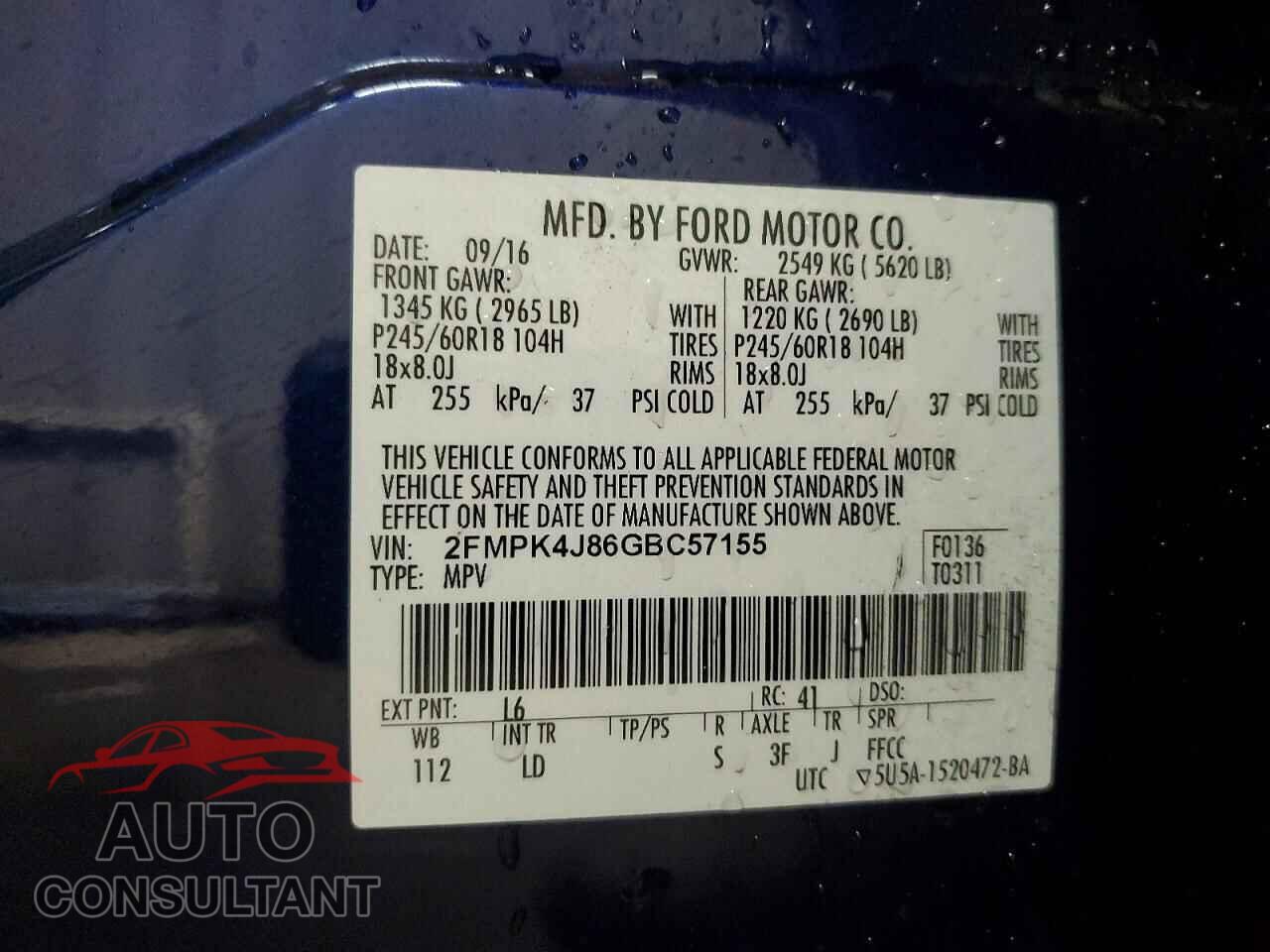 FORD EDGE 2016 - 2FMPK4J86GBC57155