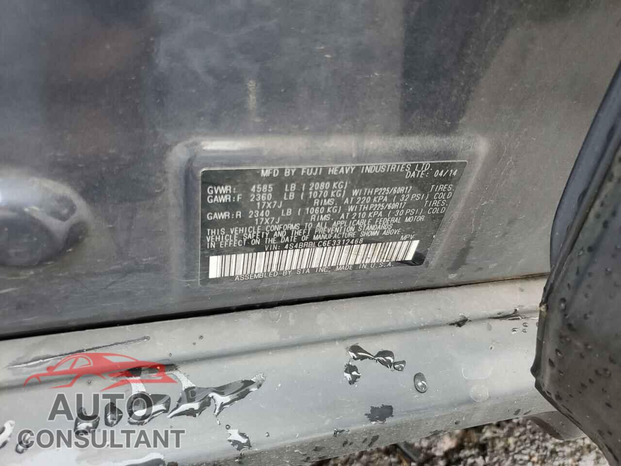SUBARU OUTBACK 2014 - 4S4BRBLC6E3312468
