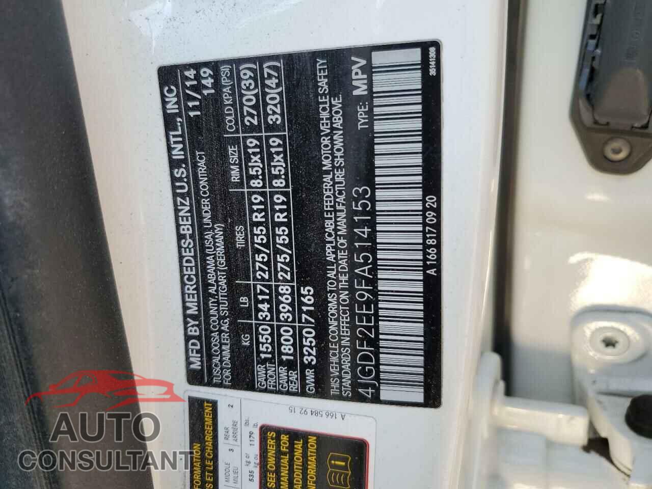 MERCEDES-BENZ GL-CLASS 2015 - 4JGDF2EE9FA514153