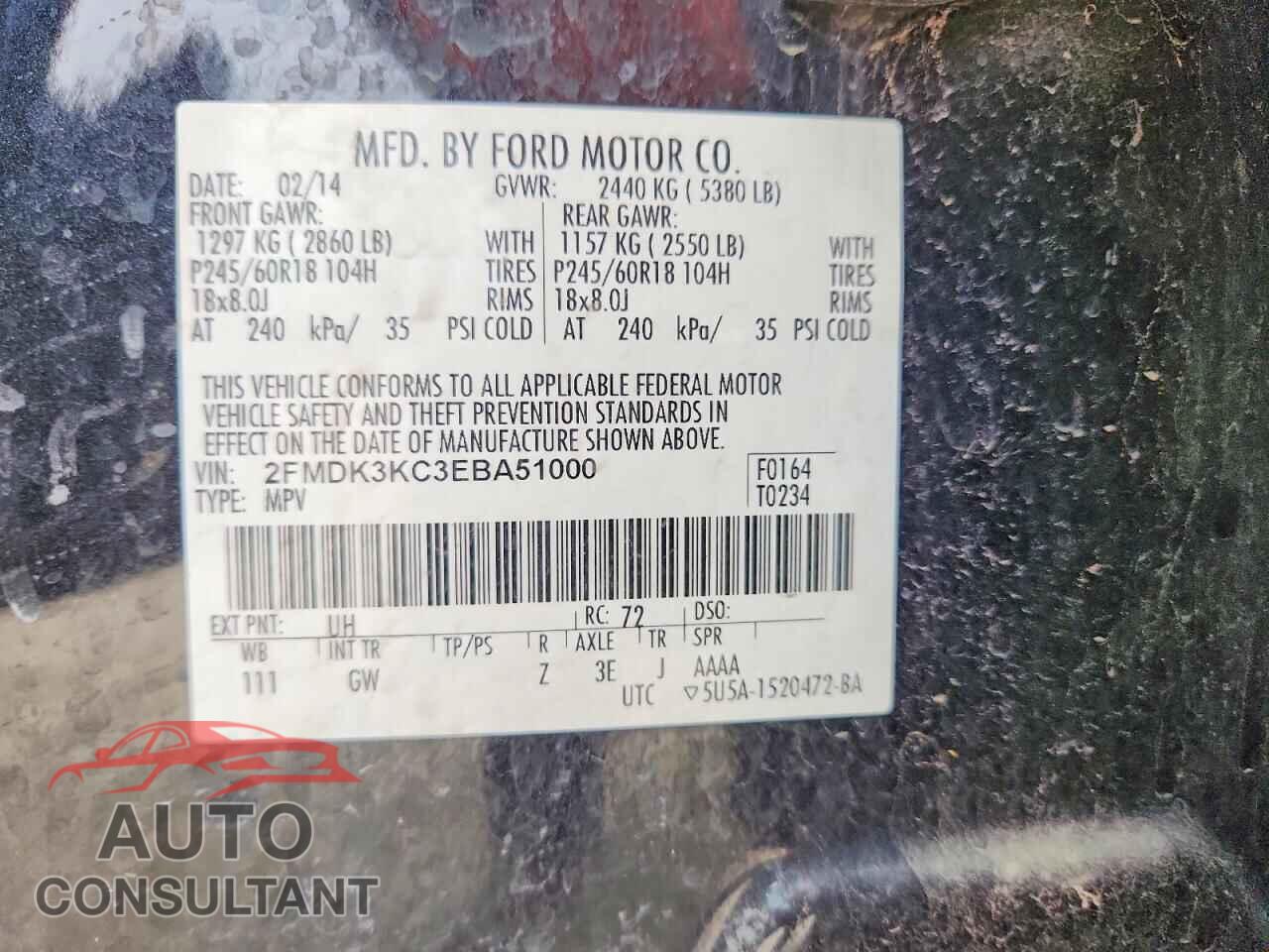 FORD EDGE 2014 - 2FMDK3KC3EBA51000
