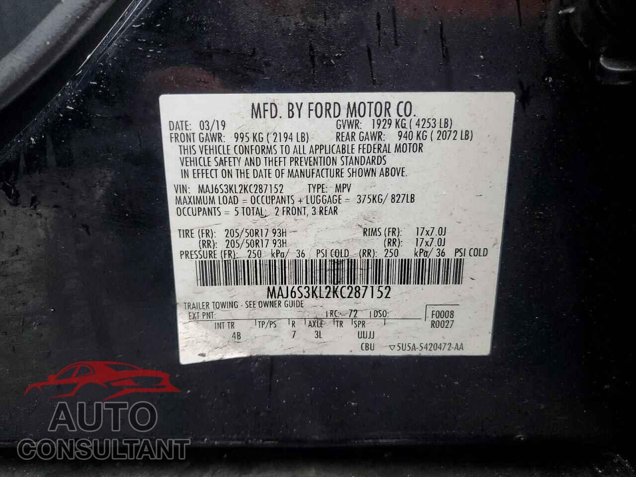 FORD ECOSPORT 2019 - MAJ6S3KL2KC287152