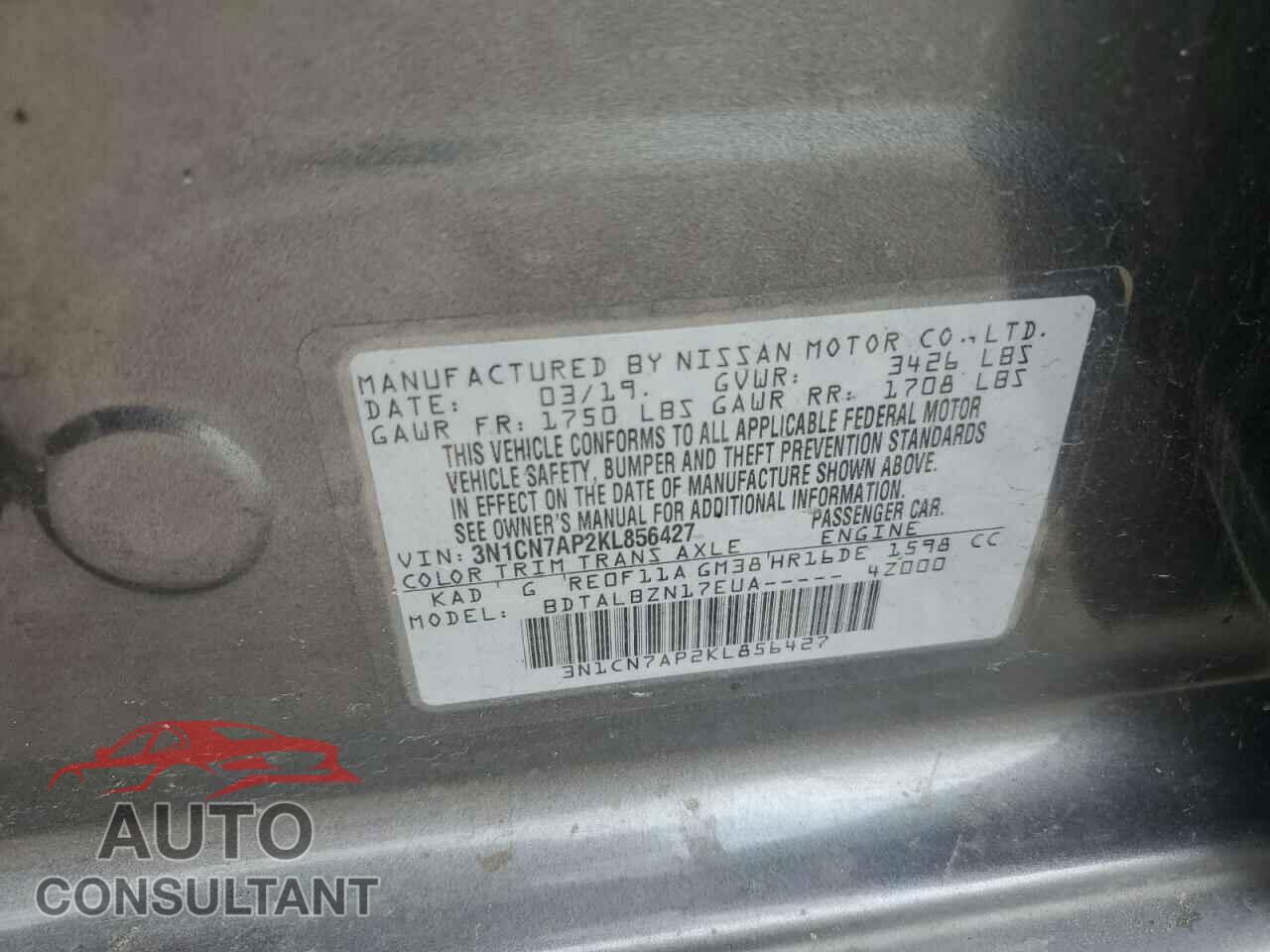 NISSAN VERSA 2019 - 3N1CN7AP2KL856427
