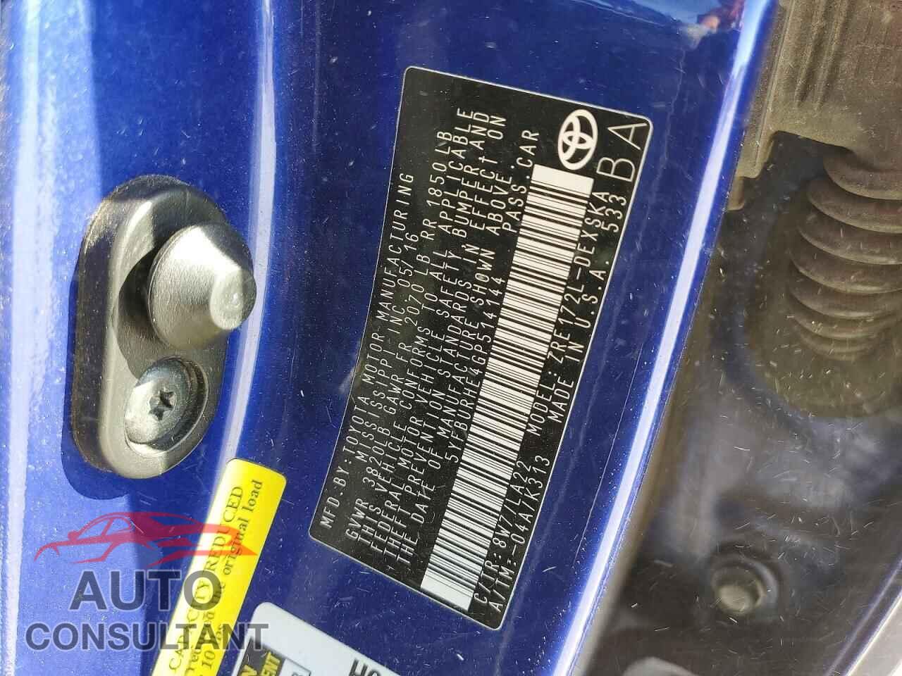 TOYOTA COROLLA 2016 - 5YFBURHE4GP514144