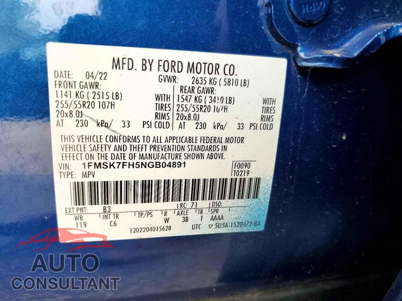 FORD EXPLORER 2022 - 1FMSK7FH5NGB04891