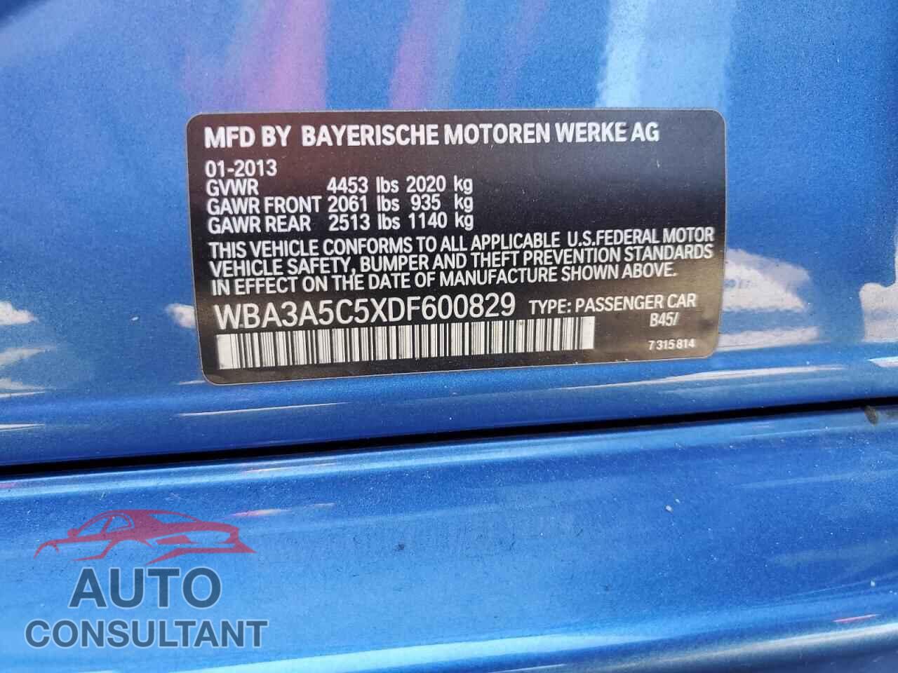 BMW 3 SERIES 2013 - WBA3A5C5XDF600829