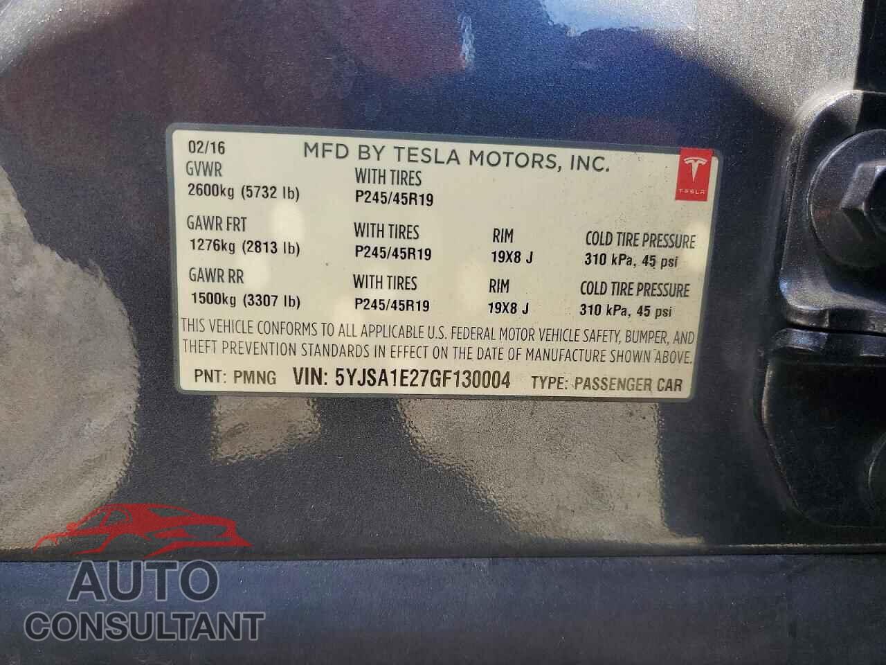TESLA MODEL S 2016 - 5YJSA1E27GF130004