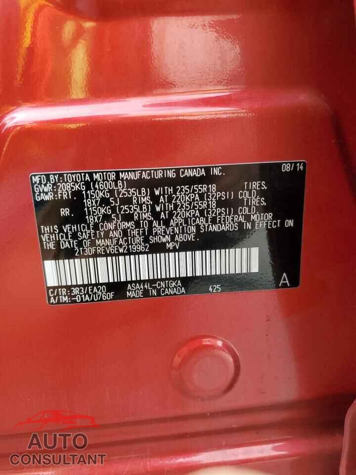 TOYOTA RAV4 2014 - 2T3DFREV6EW219962